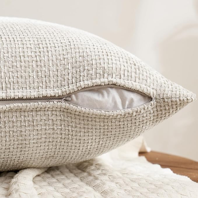 MIULEE Pack of 4 Couch Throw Pillow Covers 16x16 Inch Neutral Beige/Brown Soft Decorative Chenille Pillow Covers Farmhouse Accent Cushion Covers for Boho Spring Home Decor Sofa Bedroom Living Room