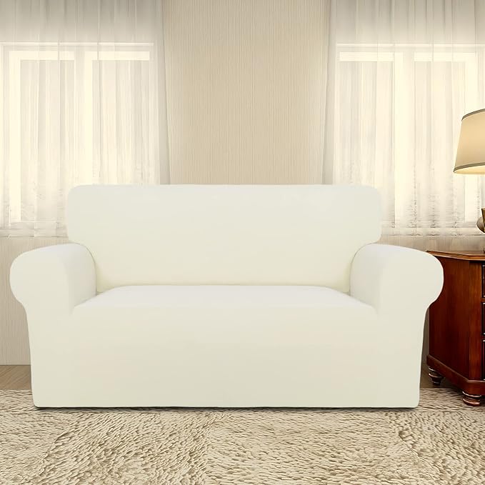 PureFit Super Stretch Sofa Slipcover – Spandex Non Slip Soft Couch Sofa Cover, Washable Furniture Protector with Non Skid Foam and Elastic Bottom for Kids, Pets （Loveseat, Ivory）
