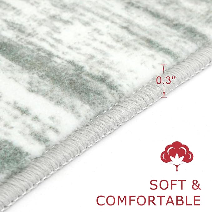 KOZYFLY Kitchen Runner Rug for Hallway Non-Slip Modern Abstract Runner Rug 2x5 Grey Green, Washable Carpet Runner Laundry Room Mat with Soft Low Pile for Entryway Bathroom Bedroom Kitchen