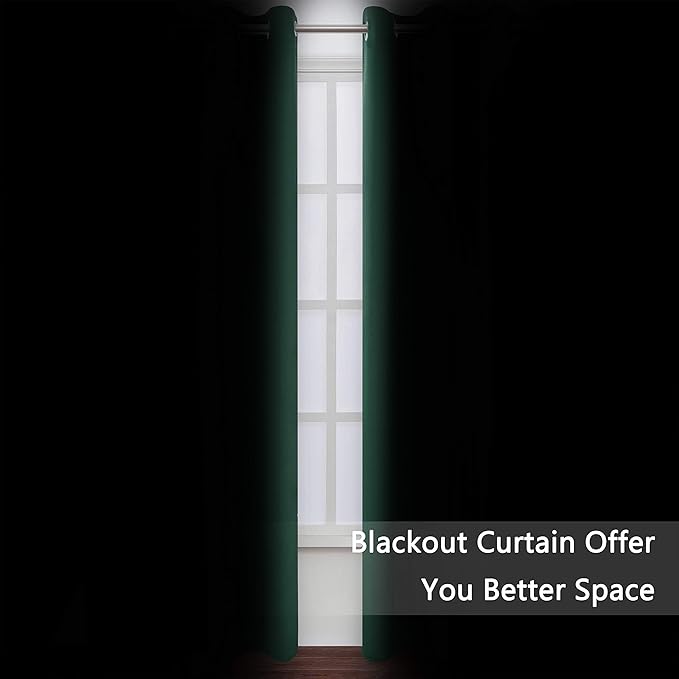LEMOMO Dark Green Blackout Curtains/52 x 84 Inch Long/Set of 2 Curtain Panels/Thermal Insulated Room Darkening Curtains for Bedroom