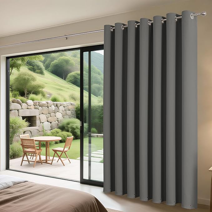 Joydeco Blackout Patio Sliding Door Curtains 90 Inches Long, Grommet Privacy Room Divider Curtains, Extra Wide Thermal Blackout Drapes for Bedroom Living Room (Light Grey, 100Wx90L, 1 Panel)