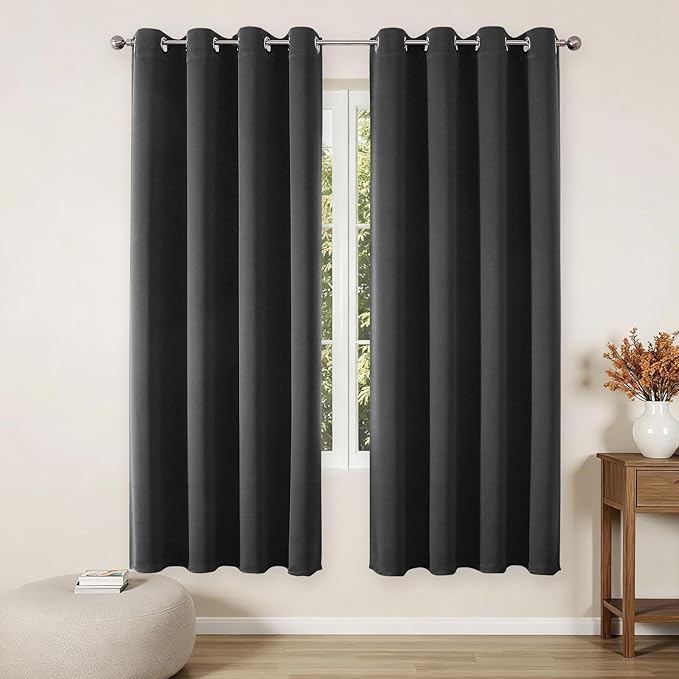 Joydeco Blackout Curtains 72 Inch Length 2 Panels Set, Thermal Insulated Long Curtains& Drapes 2 Burg, Room Darkening Grommet Drapes for Living Room Bedroom Window (Dark Grey, W52 x L72 Inch)