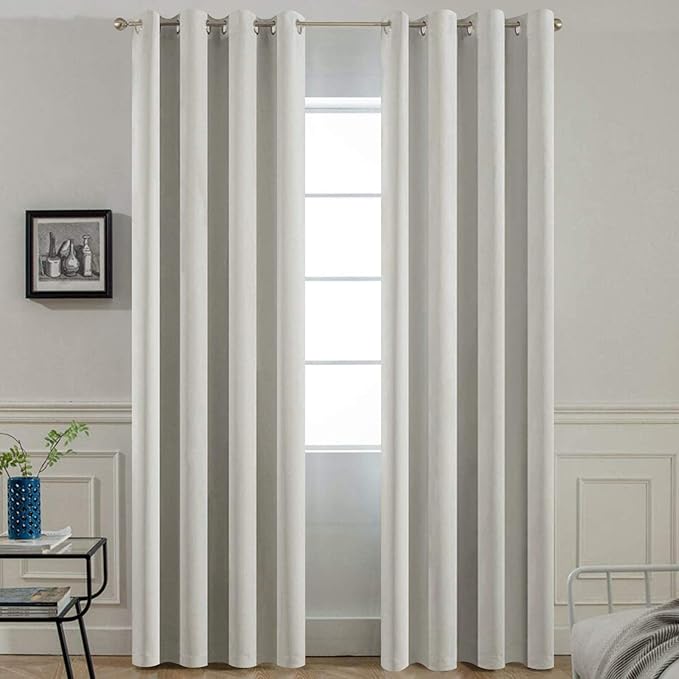 Yakamok Light Beige Room Darkening Thermal Insulated Light Blocking Blackout Curtains 84 inch Long Window Treatment Drapes for Living Room Bedroom (52Wx84L,Light Beige,2 Panels)