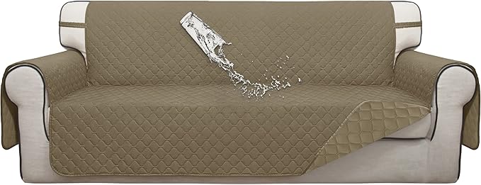 ISSUNTEX Double Protection 100% Waterproof Sofa Covers for Living Room, Couch Covers for 3 Cushion Couch Sofa, Reversible Furniture Protector Sofa Cover for Dogs (Oversized Sofa, Beige/Beige)