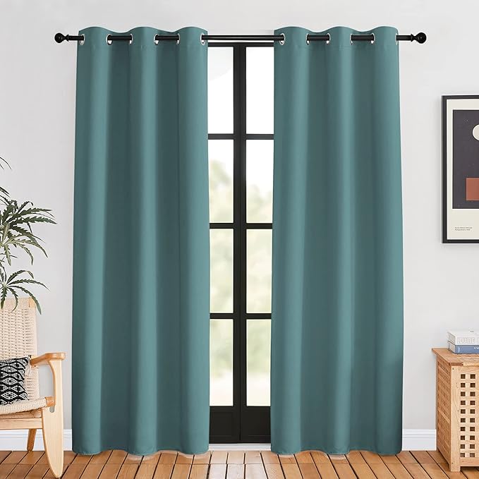 NICETOWN Modern Blackout Curtains Noise Reducing, Greyish Blue, 2 Panels, W42 x L80 -Inch, Thermal Insulated and Privacy Room Darkening Drape Panels for Boy's Guest Room Door Window