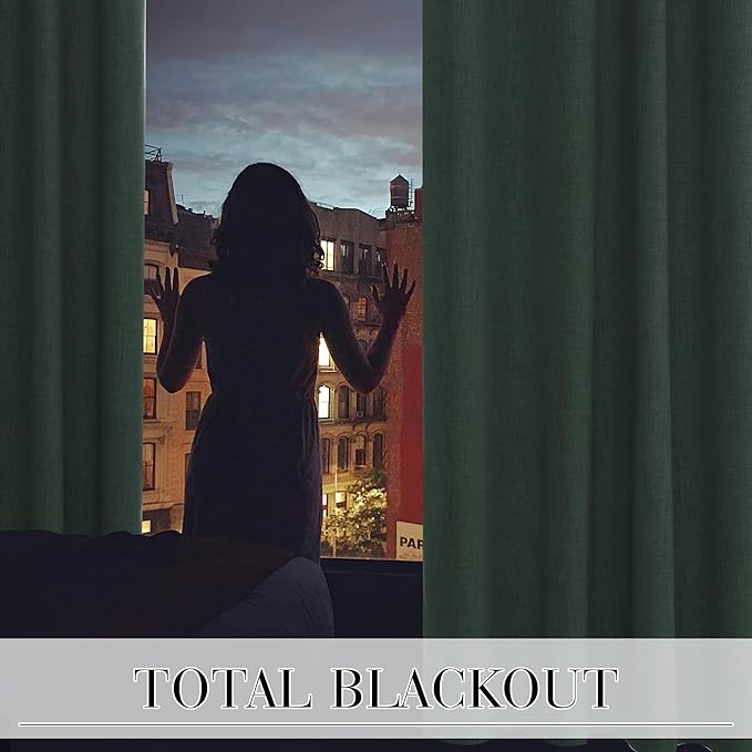 RYB HOME 100% Blackout Linen Textured Curtains 108 inches Long, Thermal Insulating Privacy Energy Saving for Bedroom Living Room Window Office Theater Baby Nursery, W 52 x L 108 in, Aqua, 2 Panels