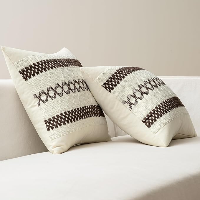 MIULEE Set of 2 Dark Brown Boho Decorative Lumbar Pillow Covers 12x20 Inch Farmhouse Rustic Couch Throw Pillows Modern Cotton Cushion Covers Retro Cute Macrame Woven Spring Decor for Bed Sofa Chair