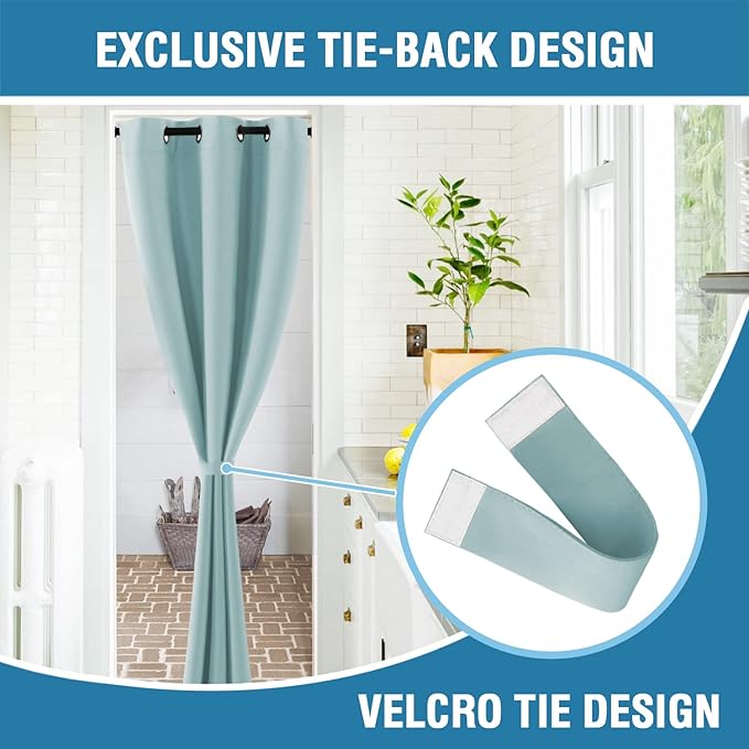 H.VERSAILTEX Doorway Curtain Blackout Closet Door Curtain Room Divider Window Treatment Curtain for Bedroom Thermal Insulated Privacy Drape Soundproof Grommet, 42 x 80 inches, 1 Panel, Mineral Blue