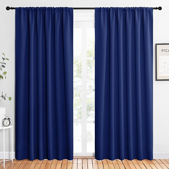 NICETOWN 2 Panels Blackout Curtains, Rod Pocket Thermal Insulated Drapes 84 inches Long, Easy-Care Modern Home Decoration Sunshades for Guest Room, Living Room, Office, 62 x 84 Inch, Royal Blue