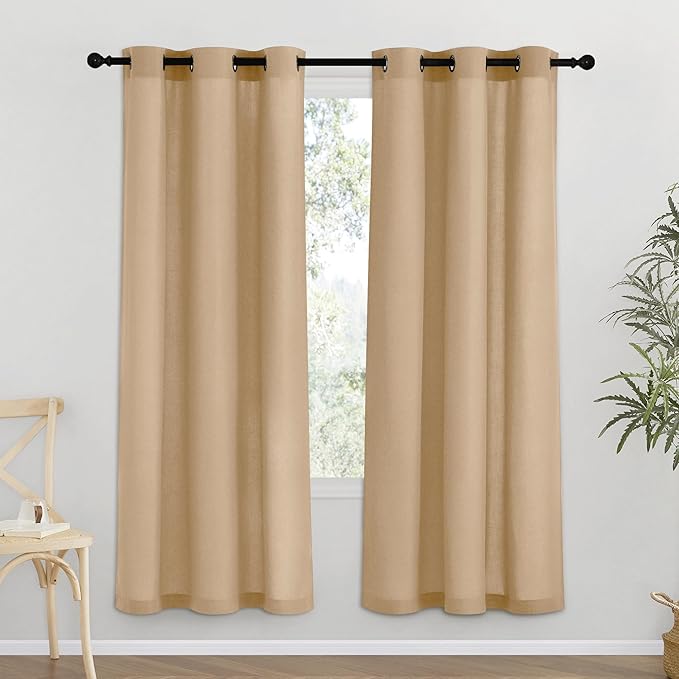 NICETOWN Burlap Thick Linen Curtains 72" Length, Grommet Privacy Window Treatments Linen Weave with Light Penetration Vertical Drapes for Farmhouse/Home Office, W42 x L72, 2 Panels
