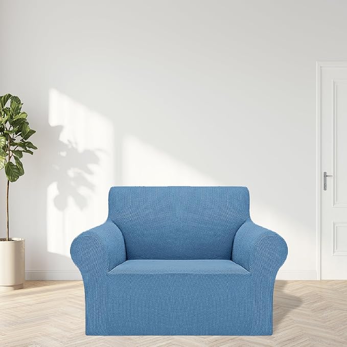 Cupuamon 2026 New Stretch Chair Sofa Slipcovers Couch Cover for 1 Seater Furniture Protector Sofa Covers with Elastic Bottom Jacquard Fabric Small Checks for Pets, Kids - Riverside