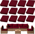 12Pcs Outdoor Cushion Covers, Patio Cushion Covers,Stretch Elastic Slipcovers, Replacement Washable & Reusable Furniture Protector for Patio Couch (Claret,Cover Only)