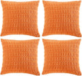 Fancy Homi 4 Packs Orange Fall Decorative Throw Pillow Covers 24x24 Inch for Couch Living Room Bed Sofa, Halloween Pumpkin Autumn Home Decor, Soft Cute Plush Corduroy Striped Cushion Case 60x60 CM