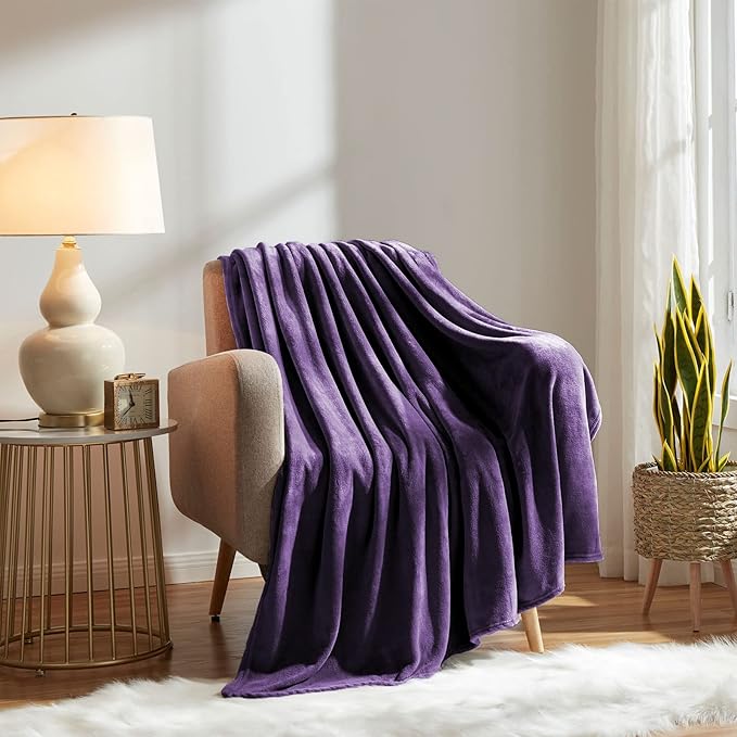 KMUSET Super Soft Throw Blanket Premium Silky Flannel Fleece Twin Size Purple Microfiber Lightweight Blanket All Season Use, 60X80 inches