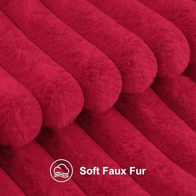 decorUhome Cozy Faux Fur Throw Pillow Covers 26x26 Set of 2 Decorative Soft Plush Striped Modern Farmhouse Boho Couch Euro Sham Pillow Cases with Velvet Back for Sofa Bed Living Room, Red
