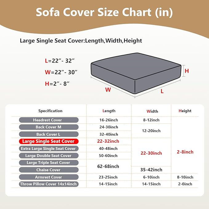 Couch Cushion Covers for Sofa Couch Covers Wear-Resistant Universal Sofa Cover Washable Stretch for Sectional Slipcovers (Texture-Cream White,Large Single Seat Cover)