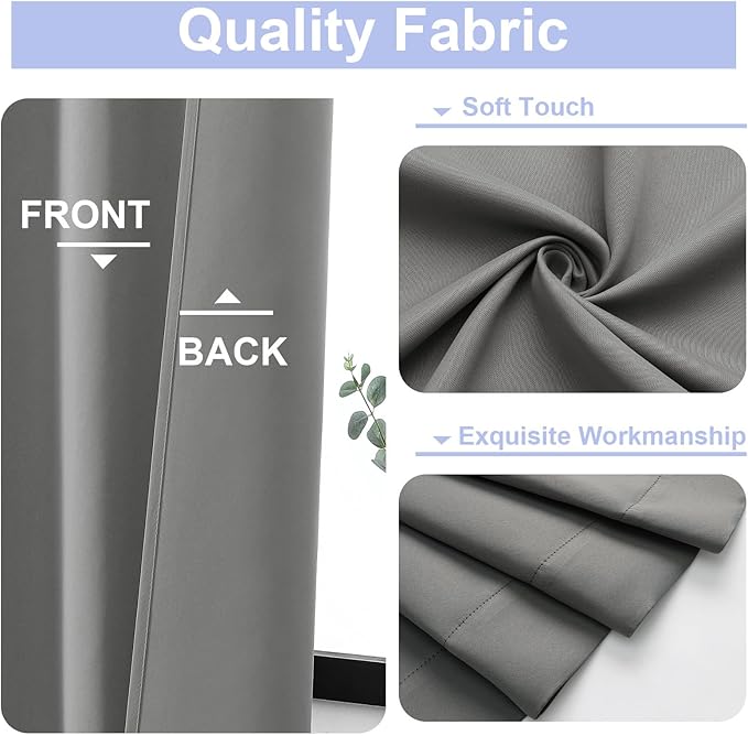 Simplebrand Light Grey Blackout Curtains for Bedroom 96 Inches Long 2 Panels, Solid Thermal Insulated, Energy Saving Living Room Window Treatment Curtains Blackout Drapes, W50 x L96 Inch, Light Grey