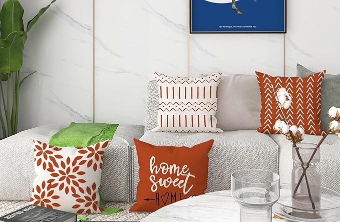 YCOLL Fall Pillow Covers 18x18 Set of 4, Modern Sofa Throw Pillow Cover for Fall Decor, Decorative Outdoor Linen Fabric Pillow Case for Couch Bed Car, Burnt Orange