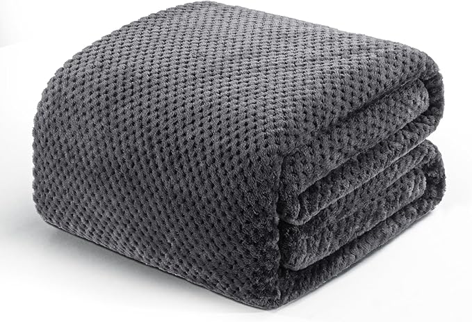 Exclusivo Mezcla Fleece Bed Blanket Twin Size, Super Soft and Warm Blankets for Couch, Sofa and Bed Waffle Textured, Cozy, Fuzzy and Lightweight (Dark Grey, 60x80 inches)
