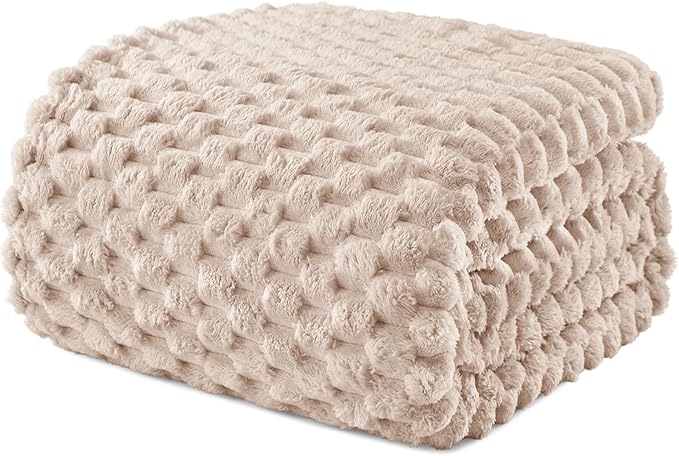 Exclusivo Mezcla Fleece Queen Blanket for Bed, Extra Large Fuzzy Camel Bed Blankets, Soft Cozy Plush Sofa Throws for All Seasons, 90x90 Inches