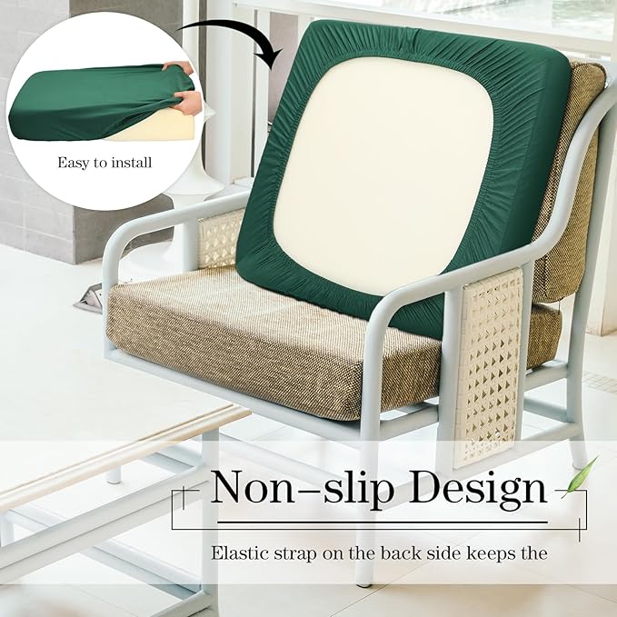 Newwiee 8Pcs Patio Cushion Covers Stretch Outdoor Cushion Cover Replacement for Patio Furniture Sofa Couch Slipcovers, Soft Flexibility Washable Furniture Protector(Waterproof Pure,Dark Green)