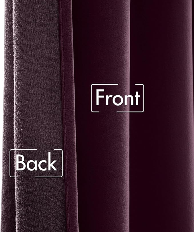 MIULEE Dark Purple Velvet Curtains 90 inches - Luxury Blackout Curtains for Bedroom Living Room Thermal Insulated Super Soft Window Drapes Rod Pocket & Back Tab, W52 x L90 inches, 2 Panels
