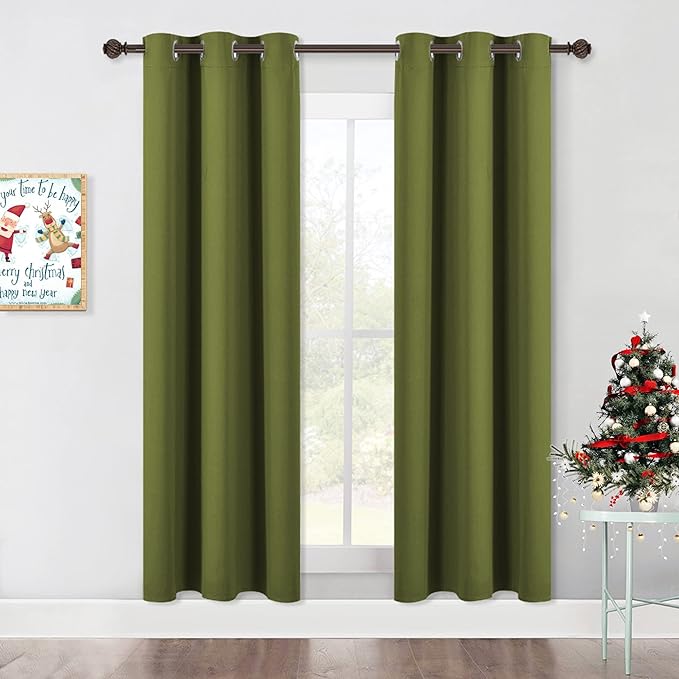 NICETOWN Living Room Blackout Window Curtains Thermal Insulated Solid Grommet Blackout Drapery Panels for Christmas Decoration (One Pair,42 by 72-Inch,Olive Green)