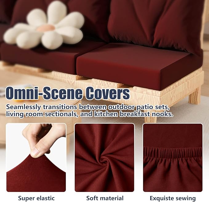 8Pcs Stretch Patio Cushion Covers, Outdoor Couch & Sofa Replacement Slipcovers for Patio Furniture Cushion Covers, Washable Reusable Furniture Protector