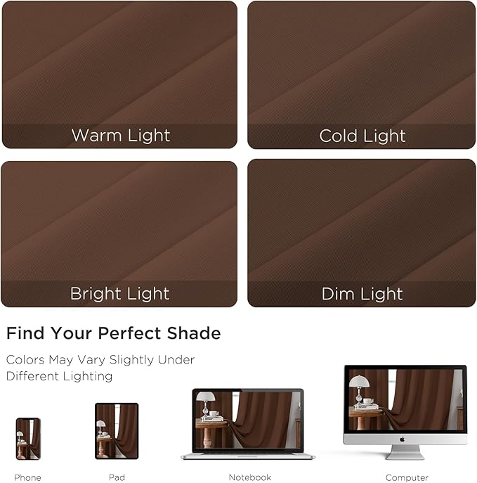 CUCRAF Custom Blackout Curtains for Bedroom Living Room, Rod Pocket Room Darkening Curtain Thermal Insulated Light Blocking Window Drapes 1 Panel (Custom Size, Brown)