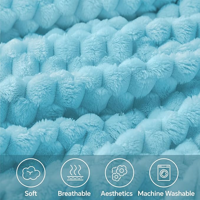 BEDELITE Fleece Blanket Twin Size for Bed Couch, 3D Jacquard Decorative Light Blue Throw Blanket, Soft and Cozy Warm Plush Fuzzy Blanket All Seasons Suitable, 60x80Inches