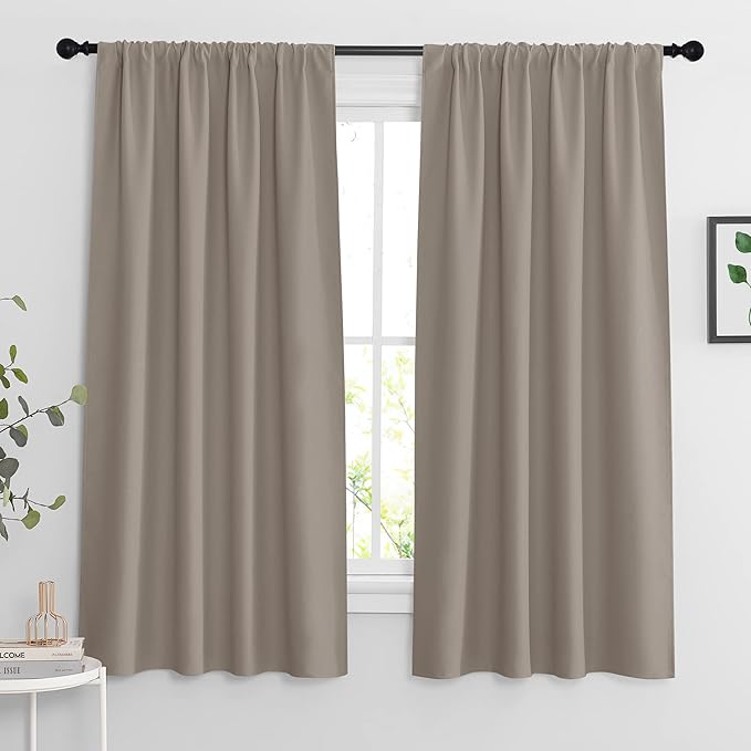 RYB HOME Extra Wide Blackout Curtains for Bedroom Living Room 63 inches Long, Thermal Insulated Privacy Drapes for Nursery Home Theater Dining Room, Width 62 by Length 63, Sand, 2 Panels