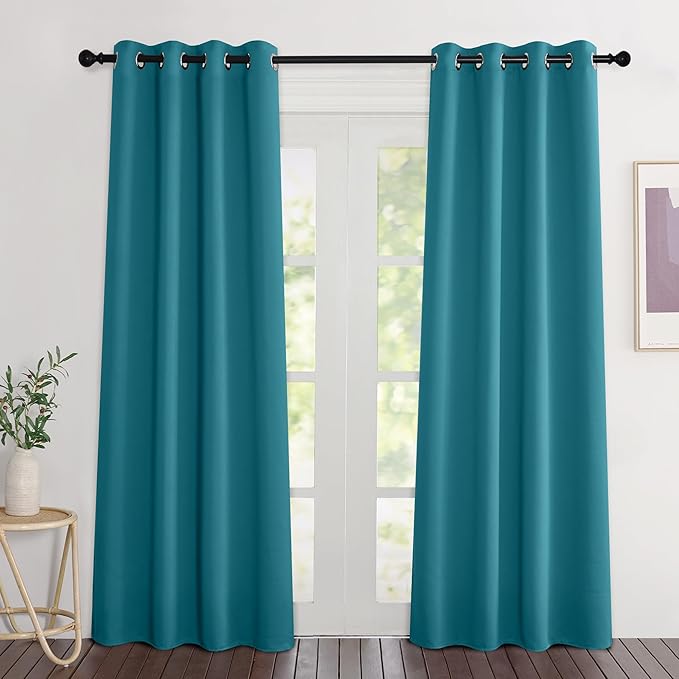 NICETOWN Blackout Peacock Teal Curtains 84 inches Long, Grommet Room Darkening Thermal Insulated Sound Dampening Window Treatments for Bedroom/Home Office, 2 Panels, W46 x L84