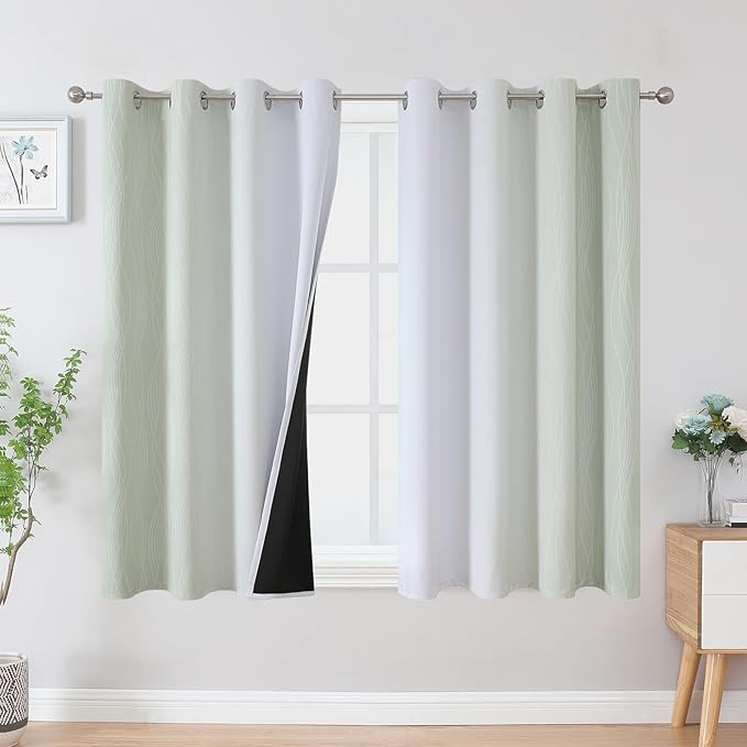 Estelar Textiler Sage and Greyish White Blackout Curtains 54 Inch Length, Light Blocking Gradient Grommet Drapes for Living Room, Thermal Insulated Ombre Curtains for Bathroom,52Wx54L,2 Panels