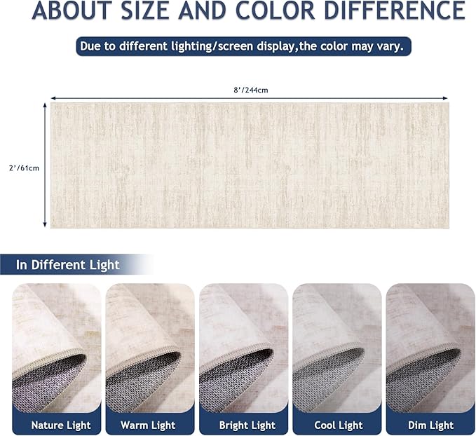 Runners for Hallways 2x8 Kitchen Runner Rugs，Modern Abstract Rug Runners for Entryway，Stain Resistant Washable Runner Rug Non-Slip 8ft Carpet Rug for Bedroom Living Laundry Room（Beige,2'x8'）
