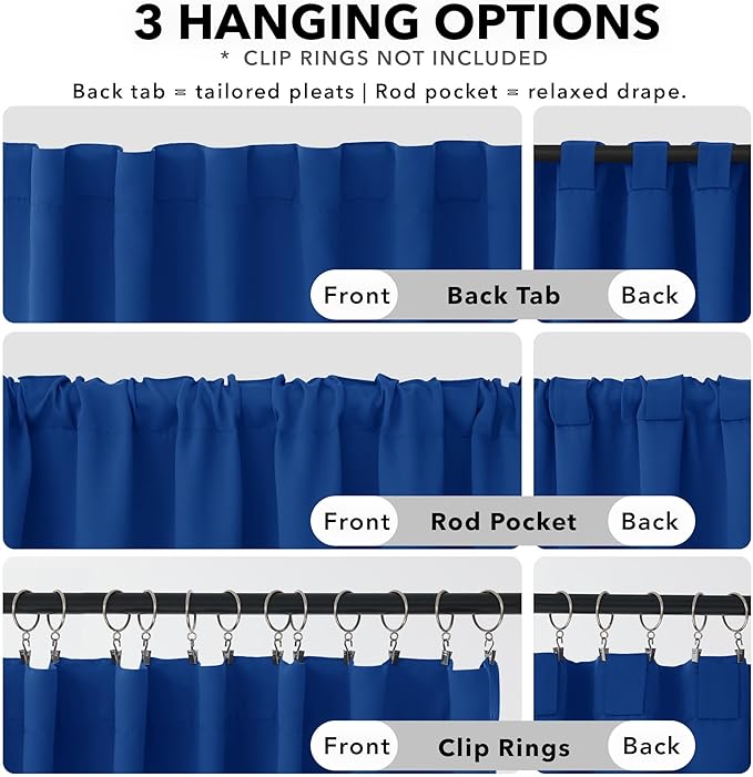 Deconovo Blackout Curtains for Kitchen Window Back Tab and Rod Pocket Curtains Room Darkening Curtains 52Wx45L Inch Royal Blue 2 Panels