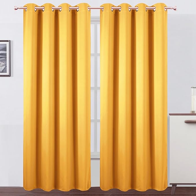 LEMOMO Blackout Curtains 52 x 120 Inch Long Yellow Curtains Set of 2 Panels Room Darkening Curtains for Bedroom and Living Room