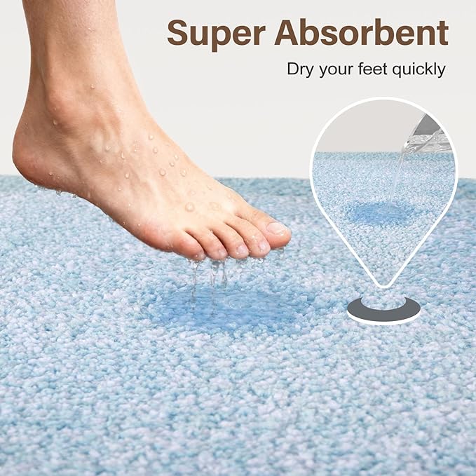 Bathroom Rugs 30x20 Non Slip Washable, Light Blue Bath Mat for Bathroom Floor Tub, Soft Absorbent Quick Dry Mats for Shower, Bathtub,Home Decor
