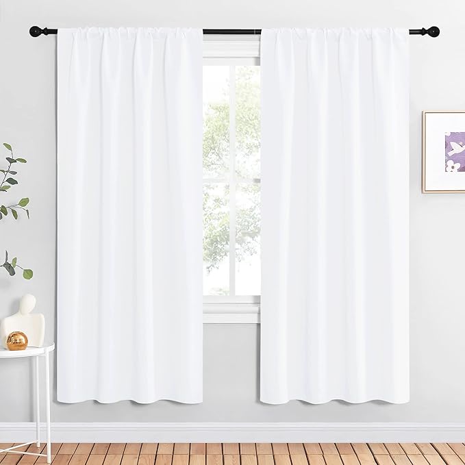 NICETOWN 50% Light Blocking Kitchen Curtains - Window Treatment Rod Pocket Curtains/Drapes for Bedroom (2 Panels, 42 by 72, White)