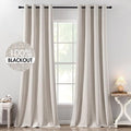 MIULEE 100% Blackout Linen Textured Curtains for Bedroom Solid Thermal Insulated Ivory Grommet Room Darkening Curtains & Drapes Luxury Decor for Living Room Nursery 52 x 132 Inch (2 Panels)