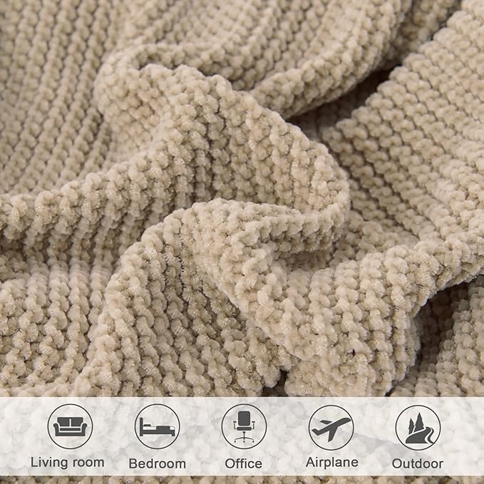 lifein Throw Blanket for Couch, Soft Boho Decor Bed Throw,Cozy Beige Knitted Chenille Small Farmhouse Lightweight Throw(Beige,50 * 60")