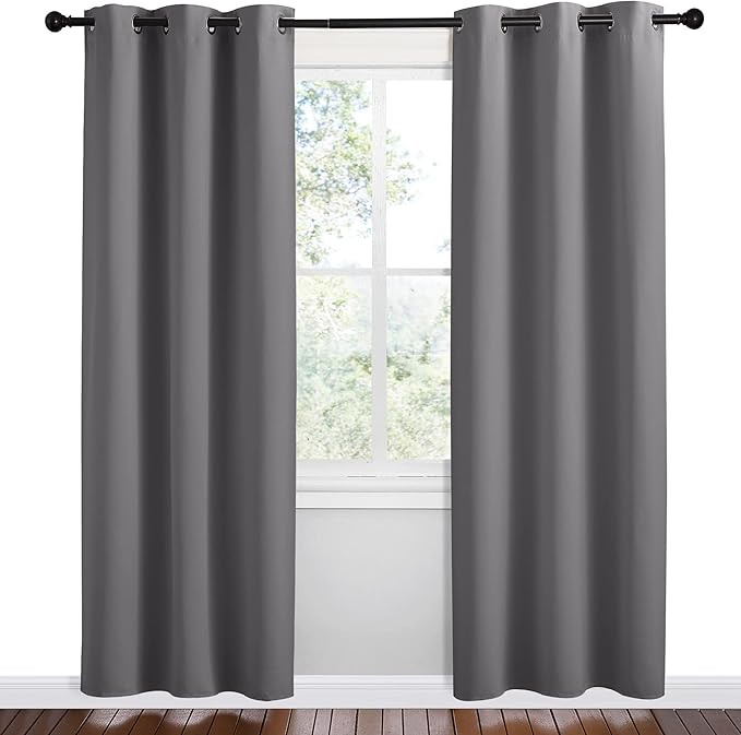 NICETOWN Grey Blackout Curtain Panels for Bedroom, 2 Panels, W42 x L78-inch, Grey, Thermal Insulated Grommet Top Blackout Draperies and Drapes for Basement
