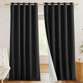 NICETOWN Vintage Open Linen Weave Flax Thermal Curtains, 100% Blackout Curtains 90" Long for Dining Room, Soundproof Window Treatment Drapes for Hall Room, Black, 62" Wide Per Panel, Set of 2