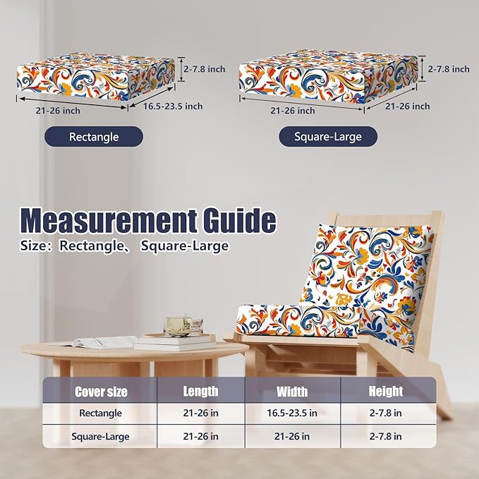 8Pcs Stretch Patio Cushion Covers, Outdoor Couch & Sofa Replacement Slipcovers for Patio Furniture Cushion Covers, Washable Reusable Furniture Protector