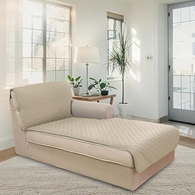 U-NICE HOME Sectional Couch Cover for Dogs Pets Chaise Lounge Reversible Sofa Cover Furniture Protector with Elastic Adjustable Strap, Sand/Beige