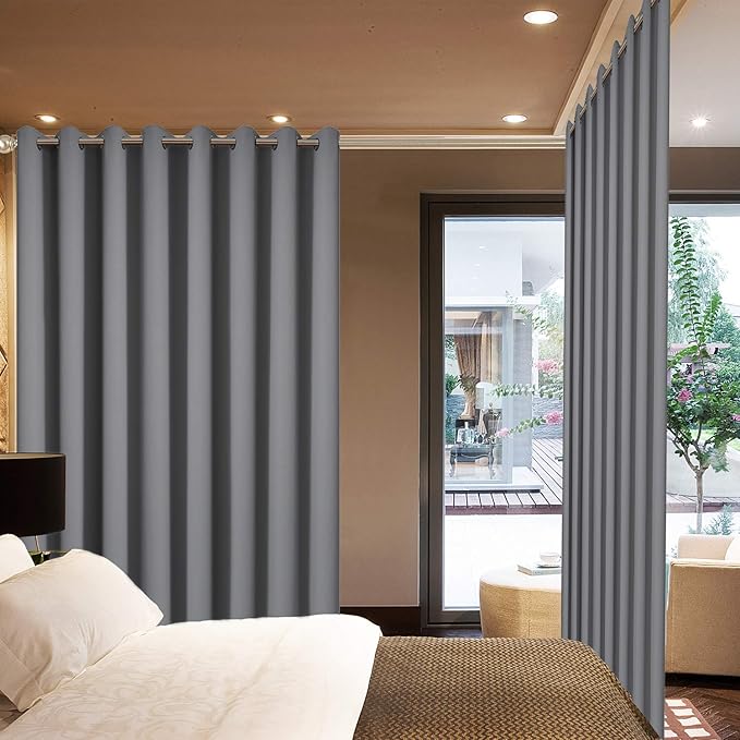 Yakamok Blackout Patio Curtains 100x96 Inches for Sliding Door Extral Wide Blackout Curtain Panels Thermal Insulated Room Divider - Grommet Top, 8' Tall by 8.3' Wide - Grey