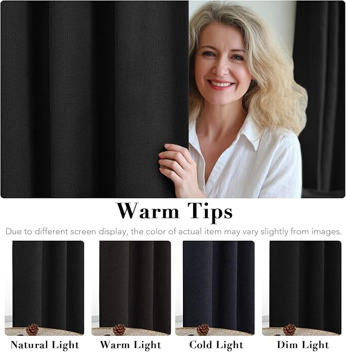 H.VERSAILTEX 100% Blackout Curtains for Bedroom Thermal Insulated Linen Textured Curtains Heat and Full Light Blocking Drapes Living Room Curtains 2 Panel Sets, 52x96 - Inch, Black