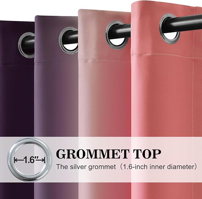 Yakamok Blackout Ombre Dark Pink and Dark Purple Curtains-Gradient Room Darkening Curtain, Grommet Thermal Insulated Light Blocking Window Drapes/Curtains for Living Room Bedroom,52 x 84 Inch,2 Panels