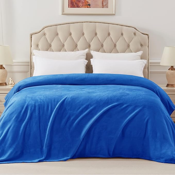 Exclusivo Mezcla Fleece Blankets Queen Size for Bed, Super Soft and Warm, All Season, Cozy, Plush, Lightweight, 90x90 Inches, Cobalt Blue
