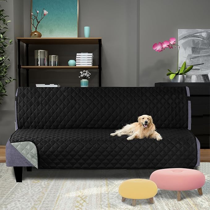 U-NICE HOME Futon Sofa Covers Reversible Sofa Slipcover Armless Cover Furniture Protector Couch Cover Water Resistant (Futon, Black/Grey)