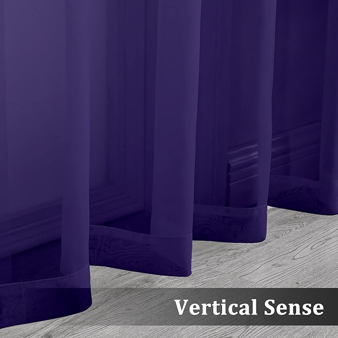 OVZME Purple Sheer Curtains 63 inch Length 2 Panels Set for Farmhouse/Kitchen Room, Elegant Light Filtering Voile Window Treatments, Each is 42W x 63L Inches, Purple